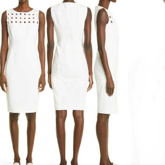NWOT Akris punto Circle Cut Out Sleeveless Sheath Dress Size 4 Cream - Picture 4 of 11